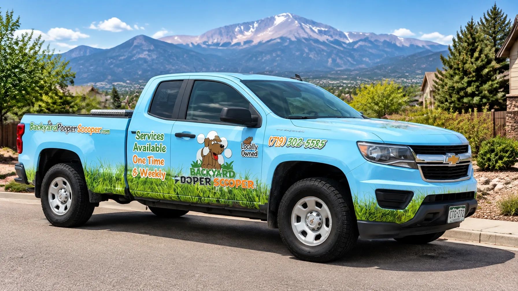 Backyard Pooper Scooper first real fleet truck on a Colorado Springs residential street